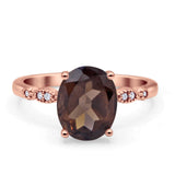 Solitaire Accent Oval Natural Smoky Quartz Art Deco Engagement Ring