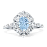 Vintage Style Oval Natural Aquamarine Halo Engagement Ring