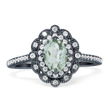 Vintage Style Oval Natural Green Amethyst Halo Engagement Ring