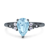 Art Deco Teardrop Pear Natural Aquamarine Vintage Engagement Ring