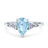Art Deco Teardrop Pear Natural Aquamarine Vintage Engagement Ring