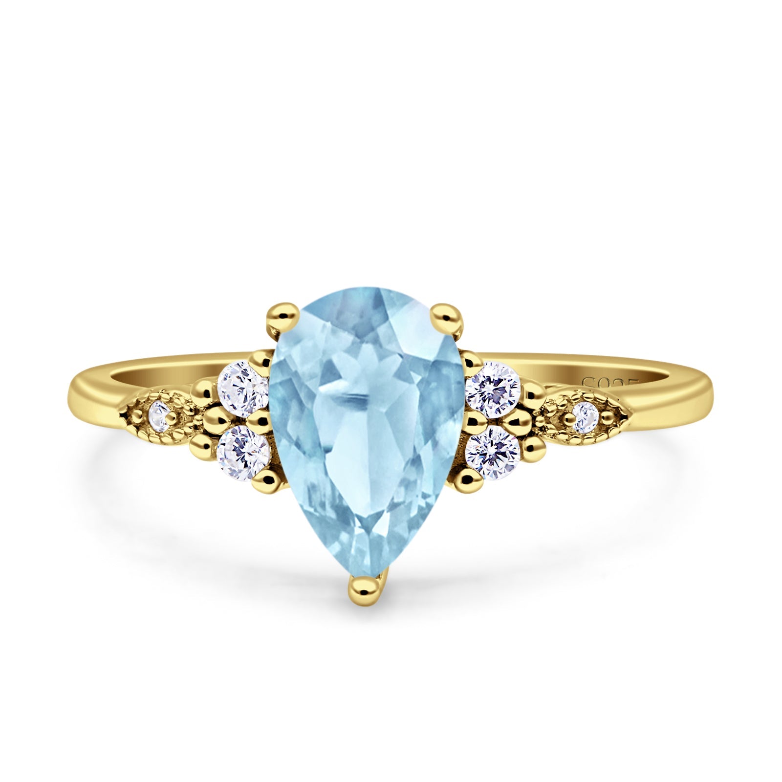 Art Deco Teardrop Pear Natural Aquamarine Vintage Engagement Ring