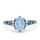 Antique Style Oval Natural Aquamarine Art Deco Engagement Ring