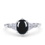 Antique Style Oval Natural Black Onyx Art Deco Engagement Ring