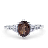 Antique Style Oval Natural Smoky Quartz Art Deco Engagement Ring