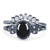 Vintage ovaler natürlicher schwarzer Onyx Art Deco Brautset Verlobungsring