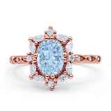 Art Deco Oval Natural Aquamarine Halo Ballerina Style Engagement Ring