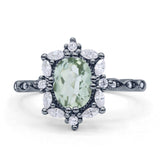 Art Deco Oval Natural Green Amethyst Halo Ballerina Style Engagement Ring