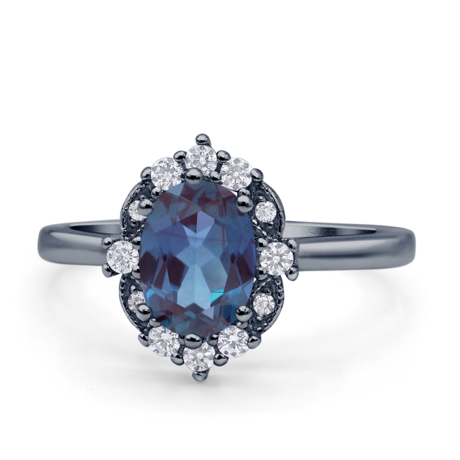 Halo Ballerina Style Oval Lab Alexandrite Solitaire Engagement Ring