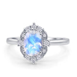 Halo Ballerina Style Oval Natural Moonstone Solitaire Engagement Ring
