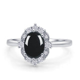 Halo Ballerina Style Oval Natural Black Onyx Solitaire Engagement Ring