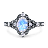 Halo Art Deco Oval Natural Moonstone Engagement Ring