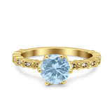 Vintage Dainty Round Natural Aquamarine Engagement Ring