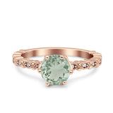 Vintage Dainty Round Natural Green Amethyst Prasiolite Engagement Ring