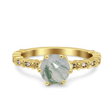 Vintage Dainty Round Natural Green Moss Agate Engagement Ring