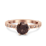 Vintage Dainty Round Natural Chocolate Brown Smoky Quartz Engagement Ring