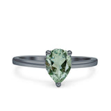Teardrop Pear Hidden Halo Natural Green Amethyst Engagement Ring
