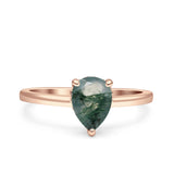 Teardrop Pear Hidden Halo Natural Green Moss Agate Engagement Ring