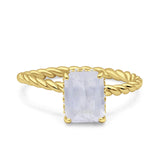 Hidden Halo Twisted Rope Emerald Cut Natural Moonstone Engagement Ring