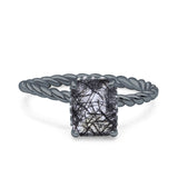 Hidden Halo Twisted Rope Emerald Cut Natural Rutilated Quartz Engagement Ring