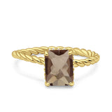 Hidden Halo Twisted Rope Emerald Cut Natural Chocolate Brown Smoky Quartz Engagement Ring