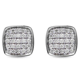 Solid 14K White Gold 8mm Round Diamond Square Hip Hop Stud Earrings