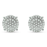 Solid 14K White Gold 7.5mm Round Diamond Cluster Stud Earrings