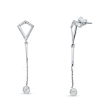 14K Solid White Gold Drop Dangle Trendy Round Diamond Earring