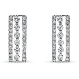 Solid 14K White Gold 0.2mm Drop Bar Round Diamond Stud Earrings