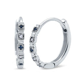 14k White Gold .08ct G SI Antique Blue Sapphire & Diamond Hoop Huggie Earrings