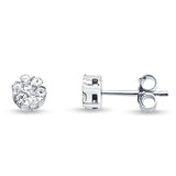 Solid 14K Gold 6mm Round Cluster Diamond Stud Earrings