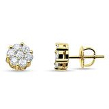 Solid 14K Gold 5.5mm Round Flower Cluster Diamond Stud Earrings Screw Back