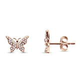 Solid 14K Gold 5mm Butterfly Round Diamond Stud Earrings Push Back