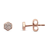 Diamond Stud Earrings Minimalist Hexagon 14K Gold 0.08ct