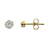 Solid 14K Gold 3.4mm Round Diamond Stud Earrings Push Back Lovely Earring