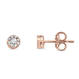 Solid 14K Gold 4.5mm Push Back Flower Round Diamond Stud Earrings