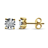 14K Solid Gold Round Diamond Stud Earring