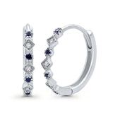 14K Gold .16ct G SI Diamond & Blue Sapphire Hoop Huggie Earrings
