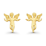 14K Yellow Gold Baby Angel Religious Studs Earring Best Birthday Anniversary Gift 11mm