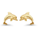 14K Yellow Gold 8mm Tiny Dolphin Fish Stud Earring