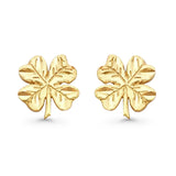 14K Yellow Gold Four Leaf Clover Post Studs Earring 10mm Best Birthday Gift