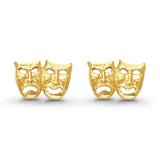 14K Yellow Gold Theater Face Comedy & Tragedy Mask Post Studs Earring 6mm