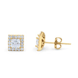 14K Yellow Gold Solid Princess Cut Studs Earring for Women and Girls