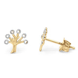 14K Gold Two Tone Solid Tree Tiny Studs Earring for Women and Girls 8mm