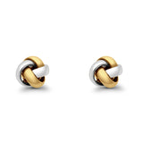 14K Two Tone Gold Twisted Cable Edge Love Knot Stud Earring