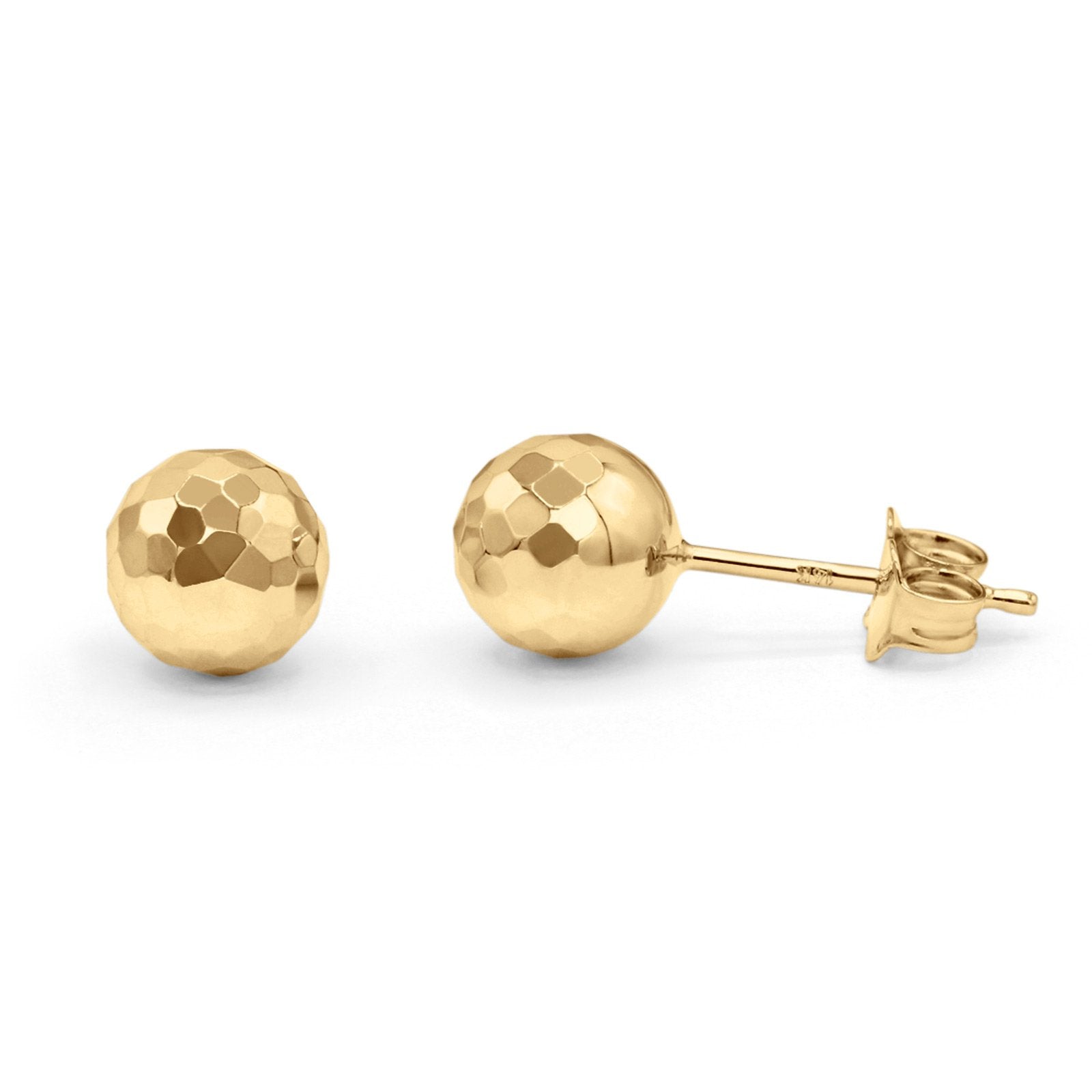 14K Yellow Gold Hammered Finish Tiny Ball Post Stud Earring For Women Or Girls 7mm