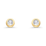 14K Two Tone Gold Solid Tiny Round Ball Simulated CZ Post Studs Earring 8mm