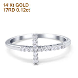 14 K Gold, 0,12 ct, rund, 9 mm, G SI-Diamant, seitliches Kreuz, Eternity-Band, Verlobungsring, Ehering