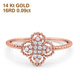 14 K Gold 0,09 ct rund 9,5 mm G SI Diamant Quatrefoil Flower Verlobungs-Ehering