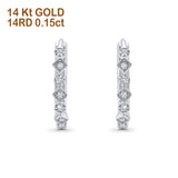 14K Gold .15ct G SI 18mm Art Deco Hoop Huggie Diamond Engagement Wedding Earrings